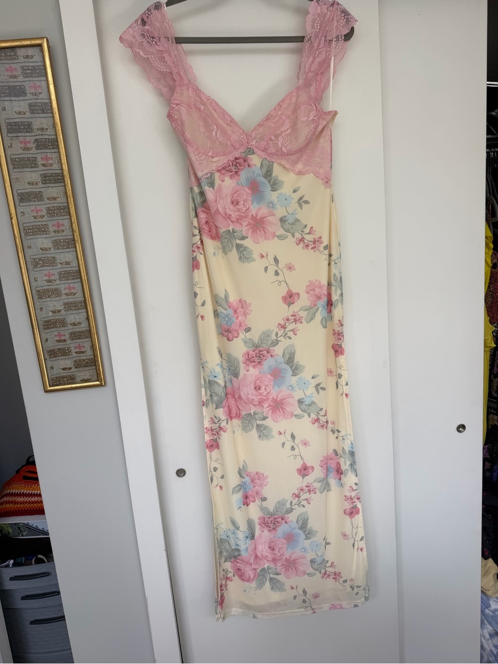 Floral Lace Trim Long Slip Dress